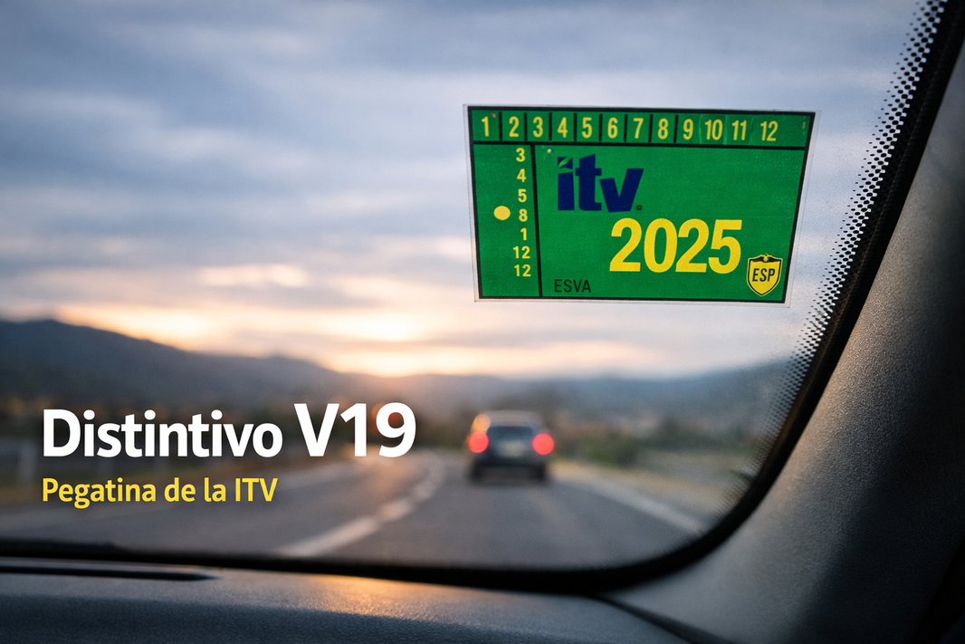 El distintivo v19 que debe acompañar la baliza