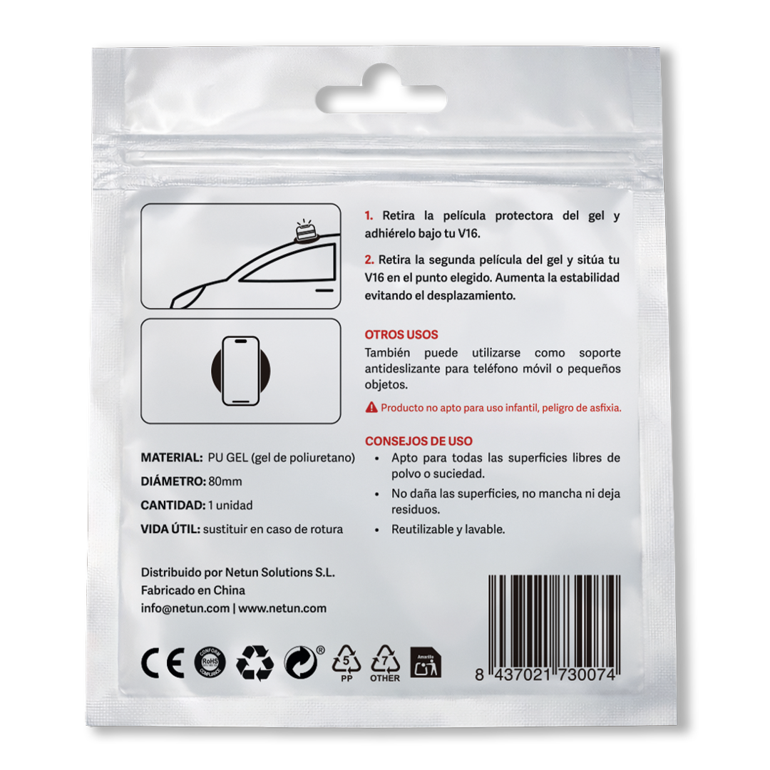 Base antideslizante V16 · Soporte de silicona